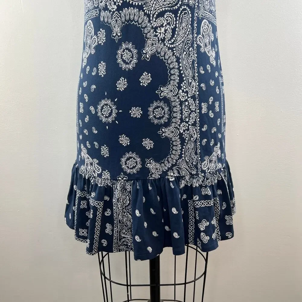 POLO RALPH LAUREN Blue White Cotton Bandana Print Short Sleeve Dress Girls XL